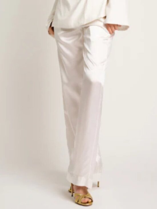 adriana iglesias Pants - Women’s white silk  Dress Pants - Classic Straight Fit